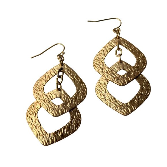 Chicos Y2K Gold Geometric Dangle Earrings Textured Linked Shapes Statement Style - Picture 11 of 13